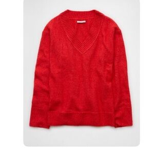 American Eagle Outfitters Red V-Neck Sweater
